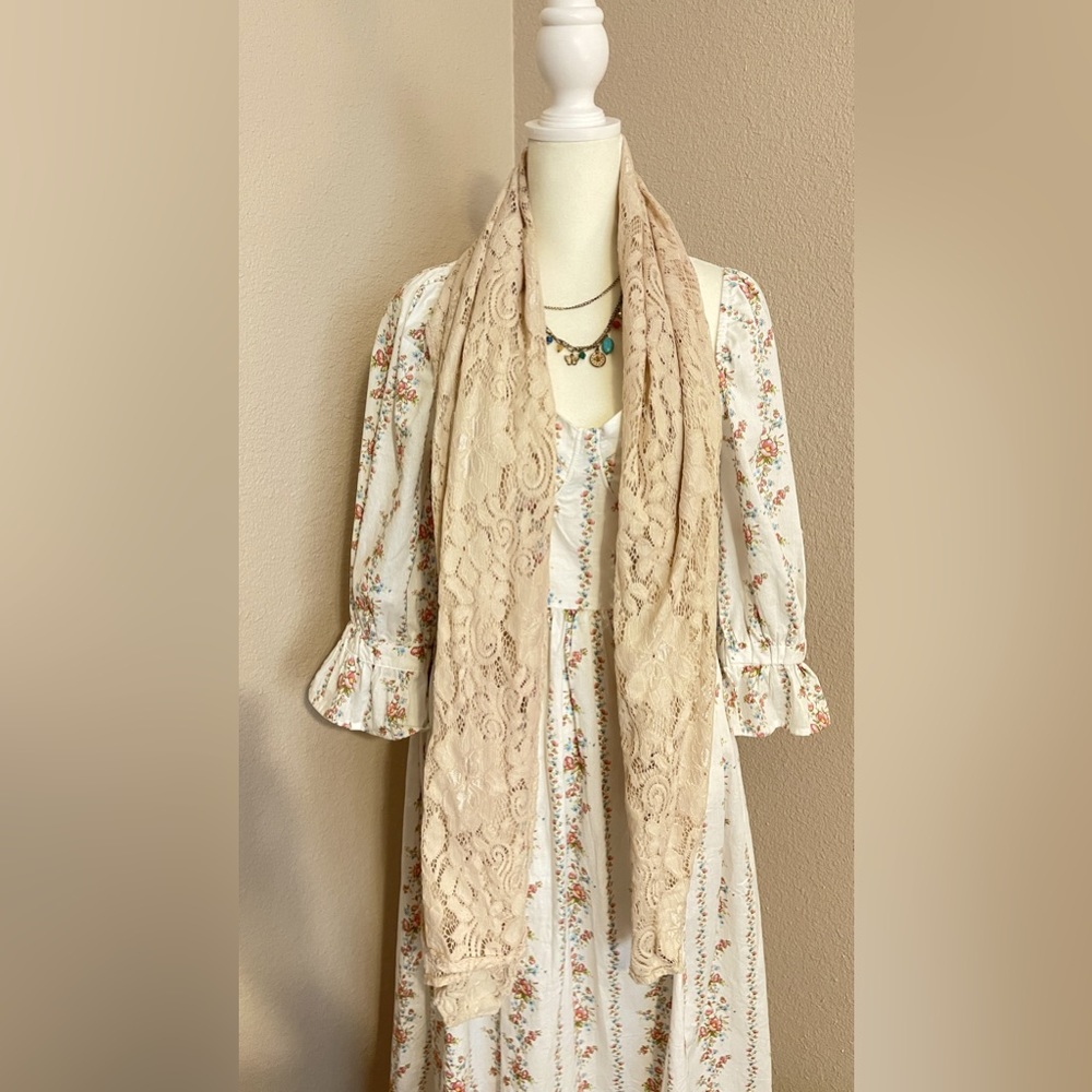 Scarf. Perforated. Transparent. Beige. Elegant.